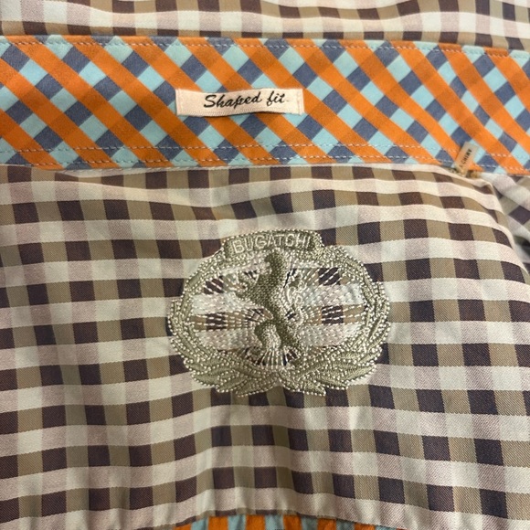 BUGATCHI shape fit, tailored men’s blue checkered dress shirt, large - Picture 13 of 13